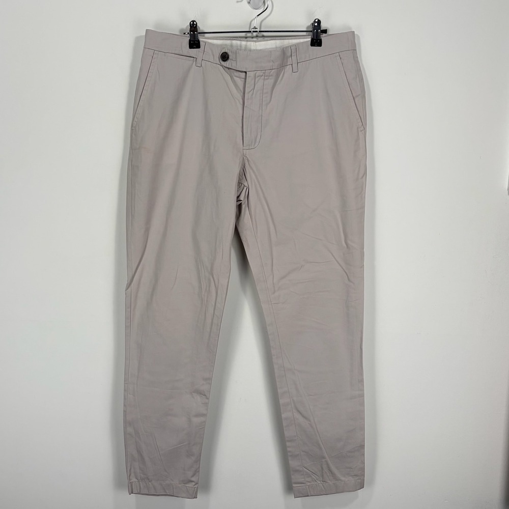 Spier & Mackay Chino Pants Mens 35 Stone Grey Slim Fit Cotton Twill Trousers